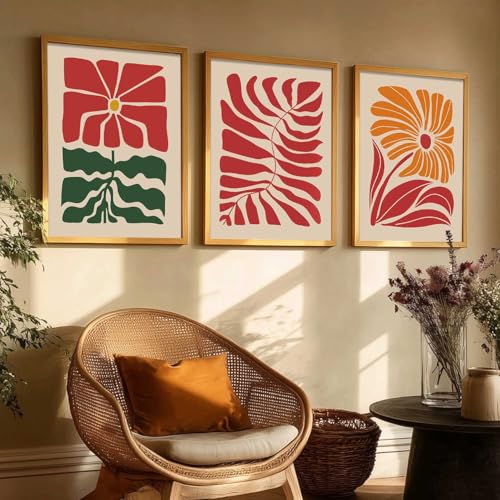 Image of kotart Home Decor Boho Painting Decorative Wall Art poster With Frame For Living Room Bed Room Hotel Wall Decor Digital Reprint Set of 3 (13X17 inch)