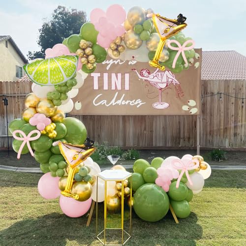 Image of Lemonade Martini balloon garland arch kit A Tini Bit Older Party decorations 130pcs Pink green white balloons martini glass mylar balloon for Martini Bar Party coquette birthday Decorations