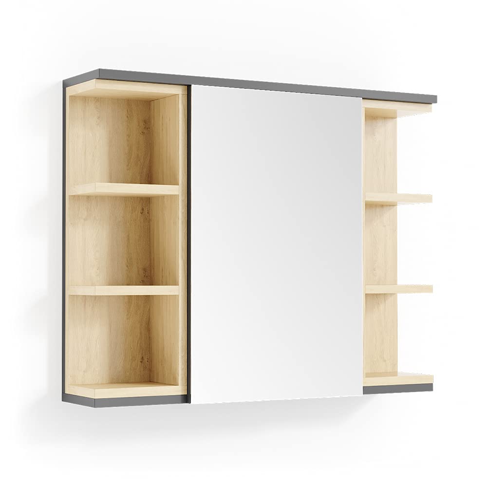 Vicco Armario con Espejo para baño Aquis, Antracita/Sonoma, 79 x 64 cm