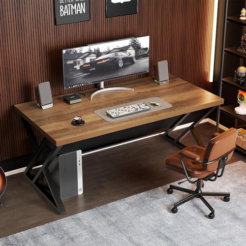 LVB Wood Computer Desk, Rustic Home Office Executive Desk for Bedroom, Industrial Wooden Computer Writing Study Work Gaming Table, Modern Metal PC Student Simple Desk with Storage, 55 Inch, Rustic Oak - Image 4