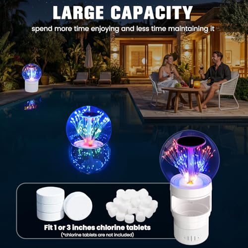 Image of FineBud2026 Upgraded Solar Pool Chlorine Floater,Pool Chlorine Floater with Adjustable Release & Firework Light,Chlorine Floater with Large Capacity,Floating Chlorine Dispenser for Pool,Hot Tub,Blue