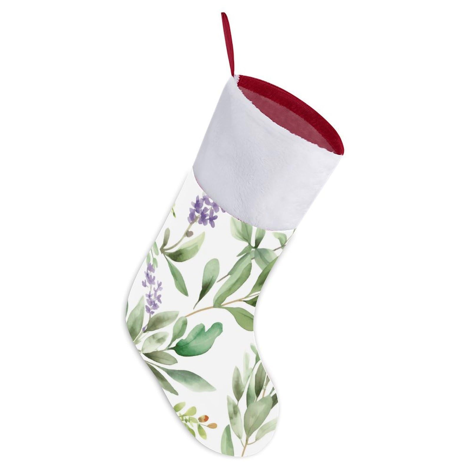 Green Flower Watercolor Herb Sage Leaves And Branches1 Christmas Stocking, 16.5 Inch Festive Themed Socks Personalized Hanging Stockings Large Super Soft Xmas Stocking for Xmas Tree Mantel Party Decor