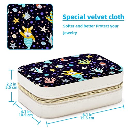 Boîte à bijoux portable Mermaid Corgis pour bagues et colliers