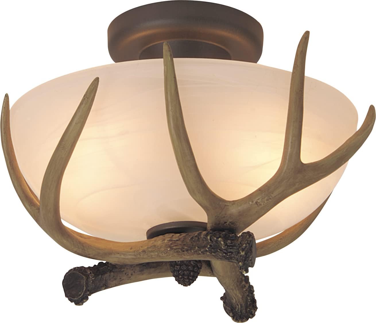Craftmade X1611-EB Antler Alabaster Glass Semi Flush Mount Fixture Ceiling Lighting, 2-Light 120 Watts (9"H x 12"W), European Bronze