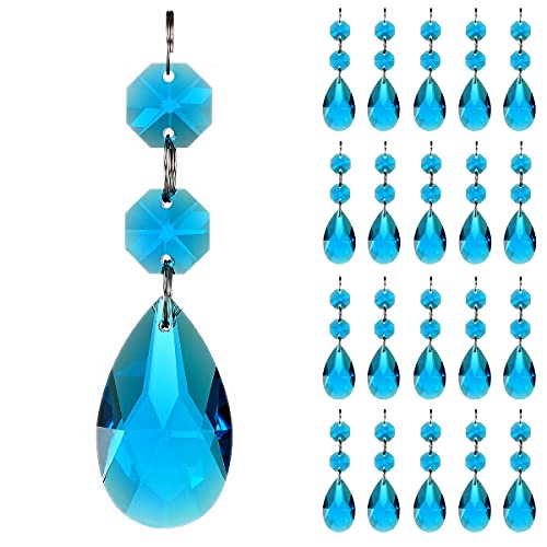Goldenhaitai 20Pcs Teardrop Chandelier Lighting Crystals Pendant Accessories Almond Prism Pendant Connected Glass Octagon Beads Hanging Decoration 38Mm (Indicolite) #TOP14