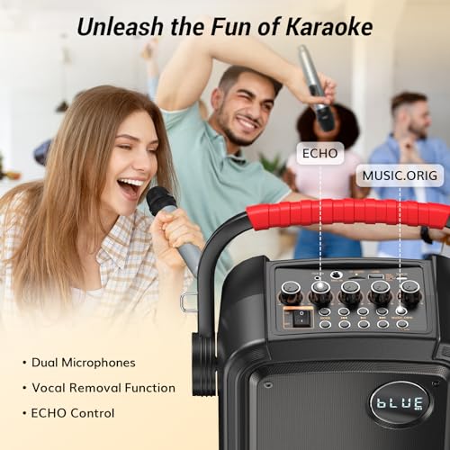 Portable Karaoke Machine with 2 Microphones, TONOR Karaoke Machine for Adults with 5400mAh Battery, Bluetooth 5.0 Karaoke Speaker Set Supports BT/TF/USB/AUX, Rechargeable PA System with TWS/FM/REC K7 - Thumbnail 3