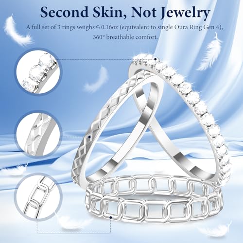 YWXTW 3 Pack 14K Gold-Plated Non Tarnish Stacking Rings for Oura Gen 4/Ultrahuman/Samsung/Diamond, Timeless Elegance White Zirconia Engagement/Promise Oura Stack Band Gift for Women Silver 6 by YWXTW - Image 6