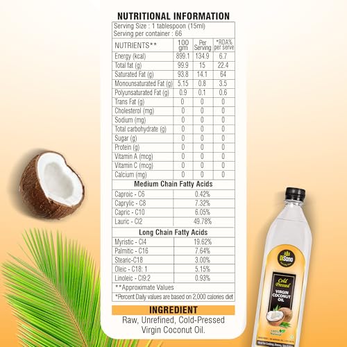 Image of DiSano Cold Pressed Virgin Coconut Oil Bottle, 500 ml (Pack of 2)