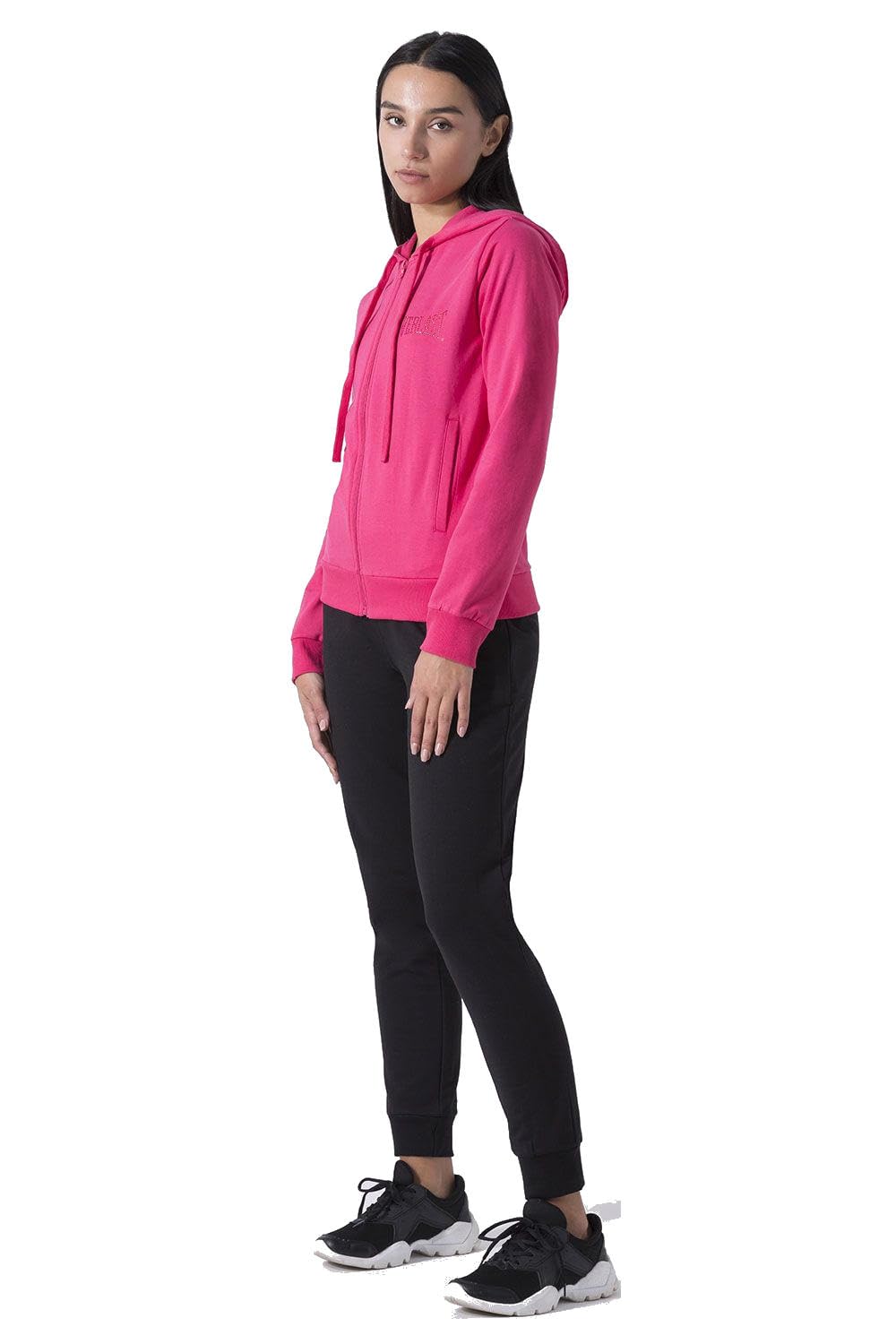 Everlast tuta da ginnastica per donna completo sportivo in cotone felpato set per sport e tempo libero o palestra (IT, Testo, L, Regular, Regular, Fuxia/Nero cappuccio)
