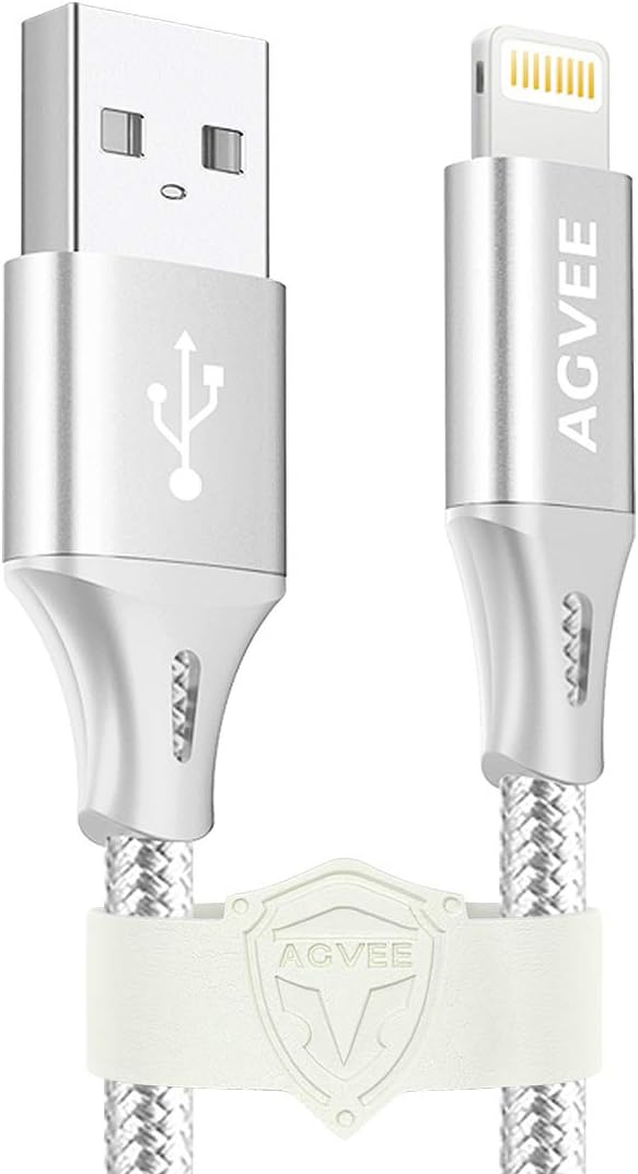 AGVEE [3 Pack 10ft] for iPhone Charging Cable, Reinforced End Tip, Braided Fast OEM Short USB Charger Wire Data Cord for iPhone 11 10 8 7 6S 6, iPad iPod iOS Case Friendly, Silver