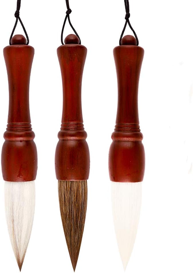 Wood Chinese Calligraphy Brush Chinese Watercolor Sumi Drawing Brush-Large Brush for Chinese Painting & Ink Brush Calligraphy (3 PCS)