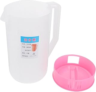 MUSISALY Large Capacity Refrigerator Pitcher with Measurement Lid 2500Ml Plastic Cold Beverage Jug Heat Resistant Pink Lid for Juices Iced Coffee and Travel Use