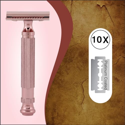 Image of Pearl Shaving Double Edge Safety Razor L-55 (Blush wine) made with Brass Metal - Premium Shaving Razor | Classic & Traditional Shaving kit for men| Complimentary Blade Refills | Rakshabandhan Gift Option