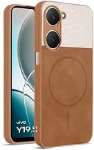 Bintage case Macc-Safe Design Hard Light Weight Back Case | Soft Border Camera Protect | Dual PU Leather Finish Back Cover Compatible for Vivo Y28s 5G / T3 lite / Y28e - White & Brown