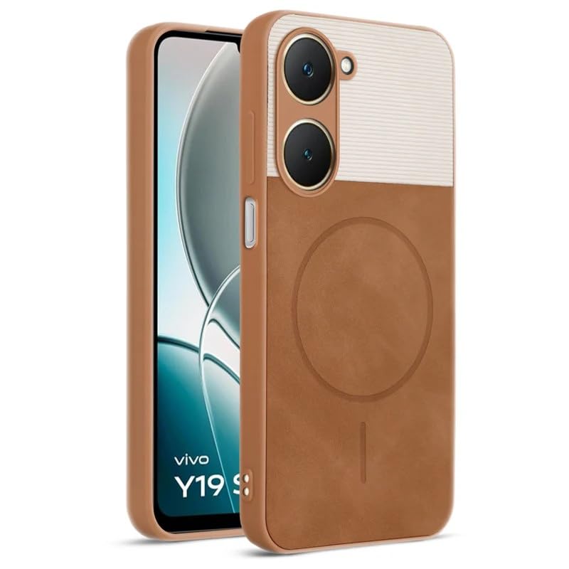 Image of Bintage case Macc-Safe Design Hard Light Weight Back Case | Soft Border Camera Protect | Dual PU Leather Finish Back Cover Compatible for Vivo Y03 /Vivo Y18 / T3 Lite - White & Brown
