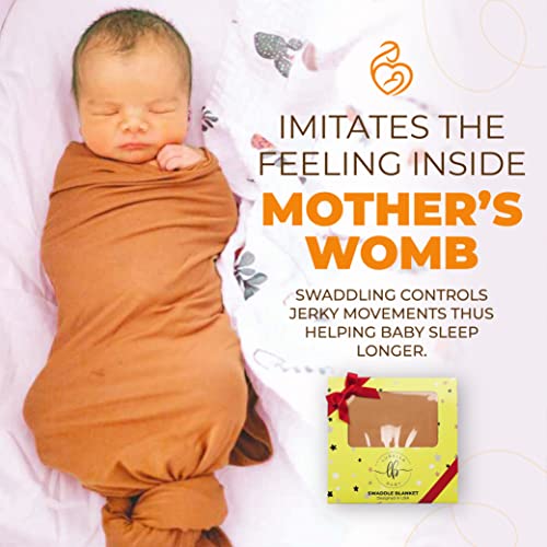 Lubella Supply Company Large Stretchy Swaddle Blankets 47" - Newborn Bamboo Swaddle And Hat Set - Jersey Receiving Baby Blanket For Boys & Girls - Soft Stretch Infant Wrap 0-3 Months (Desert Color) #TOP4