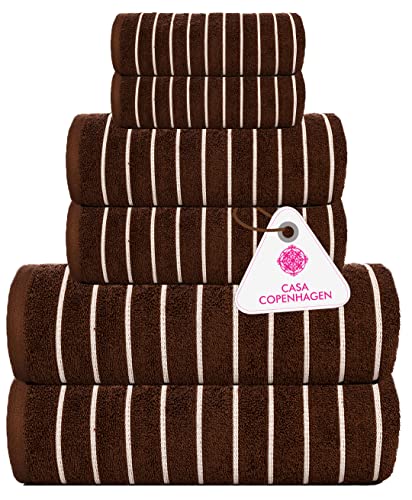 Casa Copenhagen Ecstatic Designed In Denmark 600 Gsm Hotel & Spa, Kitchen & Bath Set Of 6 Egyptian Cotton Towels - 2 Bath Towels, 2 Hand Towels, 2 Washcloths - Brown #TOP4
