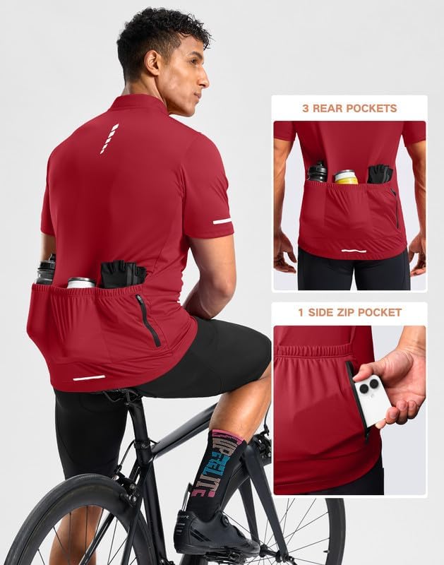 Bikewa Men's Cycling Jersey Full Zip 3+1 Rear Pockets Short Sleeve UPF 50+ Bike Shirt Moisture Wicking Biking Shirts for Men image 4