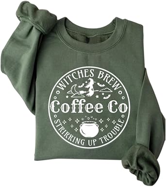 Halloween Sweatshirt Women Witches Brew Coffee Long Sleeve Graphic Shirts Fall Halloween Crewneck Pullover Sweater