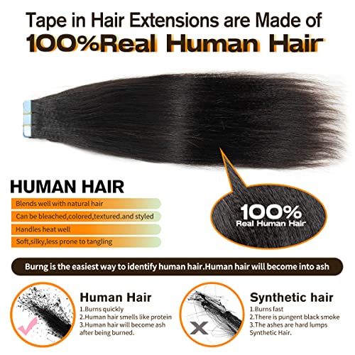 Mrshair Tape In Hair Extensions Human Hair 100% Real Remy Human Hair Extensions Yaki Straight Tape In Hair Extensions Real Human Hair Tape In Extensions 12Inch 20Pieces 40G/Set Natural Black #TOP4