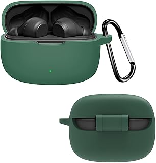DETUEUA Silicone Case for JBL Wave 200TWS, Soft Skin Friendly Shockproof Case with Carabiner - Army Green