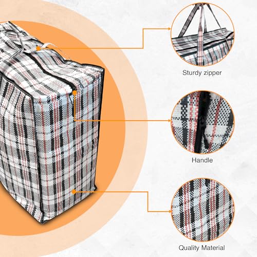 ANSIO Large Laundry Bags Pack of 5 Storage Bags Reusable Laundry Bags with Zips Ideal for Moving House Clothing & Wardrobe Storage (60L x 25W x 50H cm) - Image 2