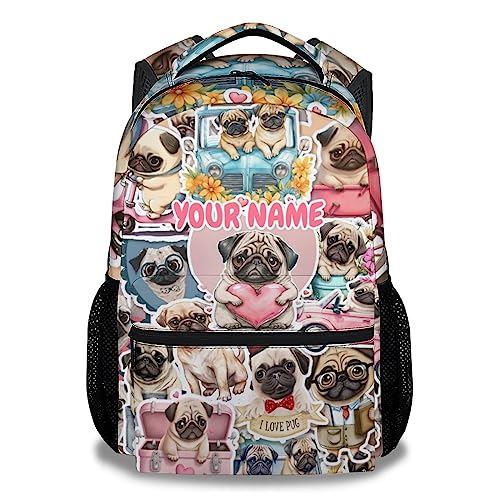 Custom Pug School Backpack for Girls Boys, 16