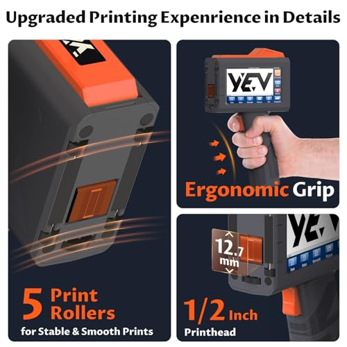 Image of YEV Handheld Inkiet Printer VP127 Upgraded Enhanced 16-Hour Continuous Printing with Photoelectric Sensor for Batch Numbers, Logos, Serial Numbers, Barcodes, and QR Codes on Various Materials (Orange)