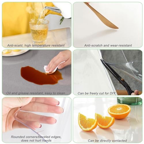 Film de protection de table, sous-main en PVC transparent de 1 mm d'épaisseur, tapis transparent pour grandes tables