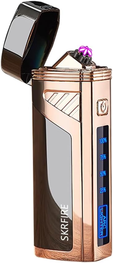 Triple-Arc Electric Lighter, 2-in-1 Cigar Opener Windproof Lighter Flameless Plasma Lighter Rechargeable USB Lighter with Digital Battery Indicator (ICY Black)