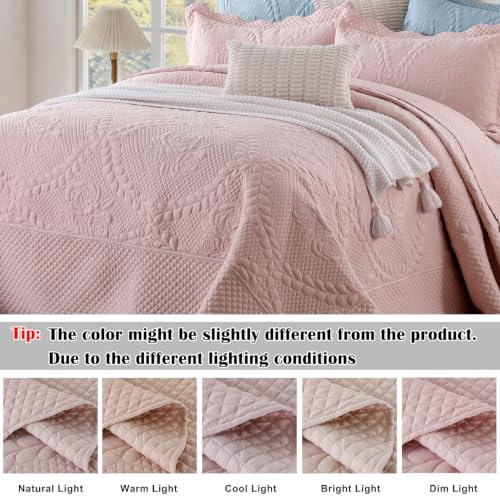 Image of EVENHUG Oversized King Bedspreads California King Quilt Set with Pillow Shams Extra Wide Large King Size Quilts Lightweight Coverlet Bedding Sets Pink 120 inchx120 inch
