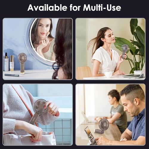 Image of Gesto Portable Fan Rechargeable with LED Light - Foldable Mini Fan, Small Fan,USB Charging Hand Fan with 1200mAh Battery & 3 Speed Modes | Travel, Makeup, Kitchen,Women's Personal Pankhaa - Grey