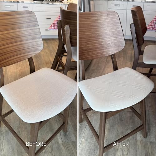 Image of SearchI Water Repellent Seat Covers for Dining Chairs, 4 Pack Jacquard Stretch Dining Room Chair Seat Covers, Kitchen Chair Seat Covers Protectors(Beige Diamond)