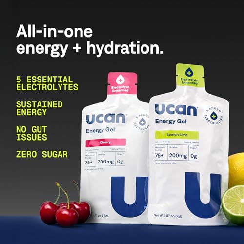 Image of UCAN Edge Energy Gel Shots, Cherry + Electrolyte (12, 2 Ounce Packets) for Running, Training, Workouts, Fitness, Cycling, Crossfit | Sugar-Free, Vegan, & Keto Friendly Energy