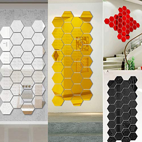 Image of Bikri Kendra - Hexagon 35 Red with 20 Butterfly Silver Stickers for Wall, Wall Decor Sticker,Mirror, Acrylic Stickers,