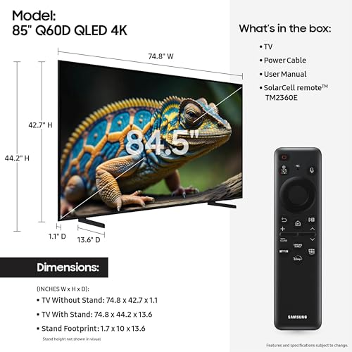 Image of Samsung 85-Inch Class QLED 4K Q60D Series Quantum HDR Smart TV w /Object Tracking Sound Lite, Motion Xcelerator, Slim Design, Gaming Hub, Alexa Built-in (QN85Q60D, 2024 Model)