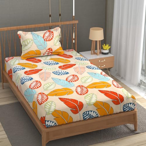 Image of Premium Heavy Cotton Flat Bedsheets with 1 King Size Pillow Covers | Single Bed 350 TC | 60 x 90 Inch Single Size Flat | :- Colorfull Cordate