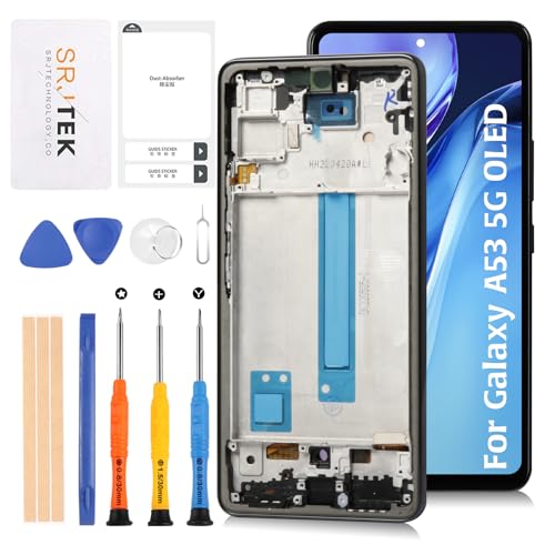 SRJTEK For Samsung Galaxy A53 5G『OLED 指紋認証対応 6.43"』 SC-53C SCG15液晶パネル 画面交換修理用 Black フレーム付きタッチパネルデジタイザーLCD SM-A536 モデルに対応 LCDディスプレイタッチスクリーン デジタイザー 修理パーツ 工具付きのサムネイル