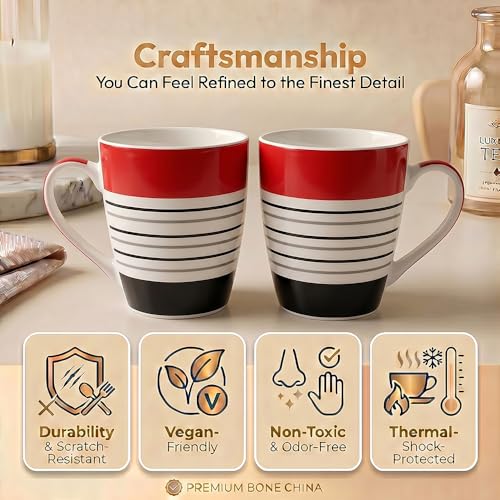 Image of UPC Premium Bone China Coffee Mug Set of 2 | Elegant Ceramic Tea & Coffee Cups for Home, Office & Cafe | Lightweight, Durable, Microwave & Dishwasher Safe Mug Set | Luxury Drinkware Collection