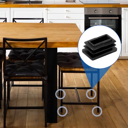 Image of uxcell 32 Pcs Rectangle Tubing End Caps 1 x 19 /32 Inch Plastic Hole Plugs Insert End Cap for Metal Tubing Post Chair Leg Table Bookshelves Furniture, Black