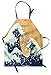 ABAKUHAUS Vague Japonaise Tablier, Mousseuse Sea Storm, Produit Unisexe avec Col Réglable pour Cuisine et Jardinage, Terre Jaune Bleu foncé