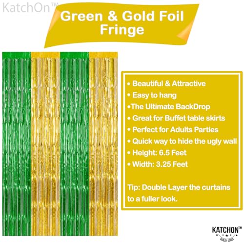 Image of KatchOn, Green and Gold Foil Fringe Curtains - 6.5x6.5 Feet | St Patricks Day Backdrop for St Patricks Day Decorations | St Patrick's Backdrop, St. Patrick's Day Decorations