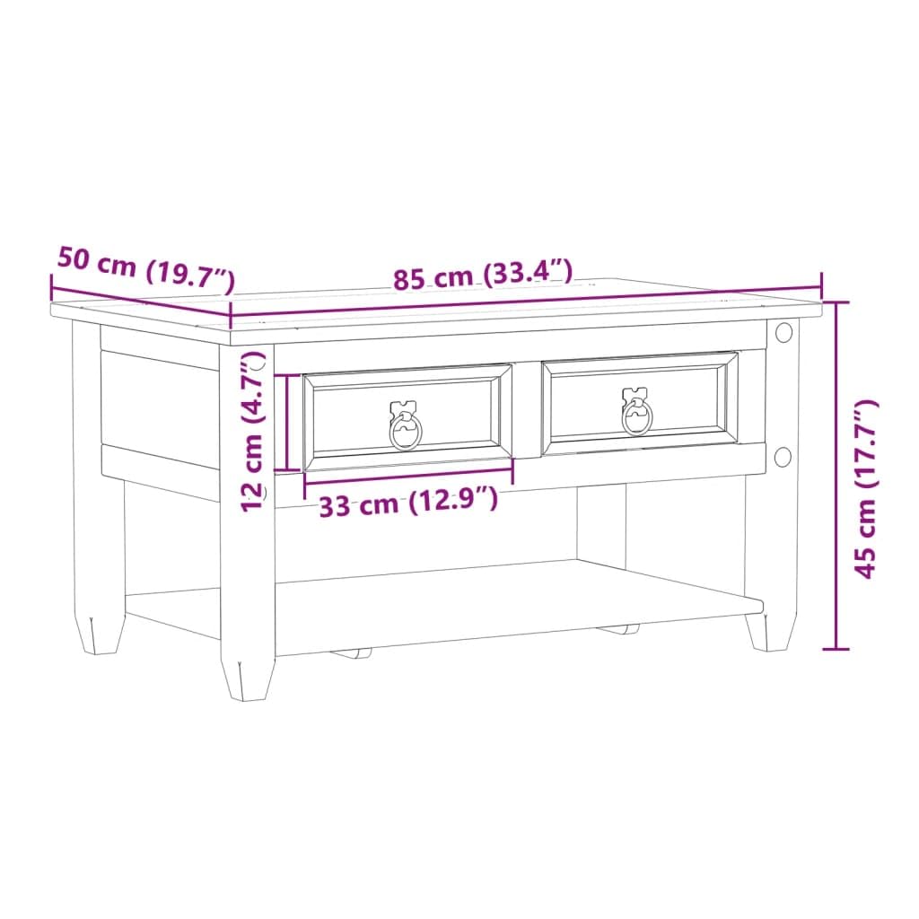 vidaXL Stolik kawowy z szufladami Corona, 85x50x45 cm, drewno sosnowe