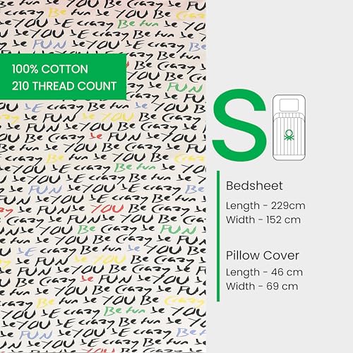 Image of United Colors of Benetton Luxury 100% Cotton Bedsheet Set, Soft & Skin-Friendly, Durable & Fade-Resistant Print (White-Black)