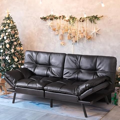 MUUEGM Futon Sofa Bed, Memory Foam Futon, Convertible Futon Couch, Futon Sofa Bed Couch,Modern Loveseat Sofa,Comfy Sleeper Sofa for Compact Space,Apartment, Living Room,Easy Assemble,Black Cover