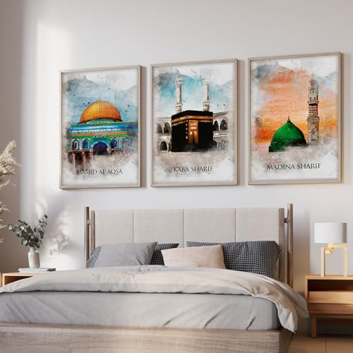 Image of ARTELLY Islamic Wall Decoration Frames, Office Home Decor Wooden Framed Posters Set of 3 (Art 3, 13x19 inch)