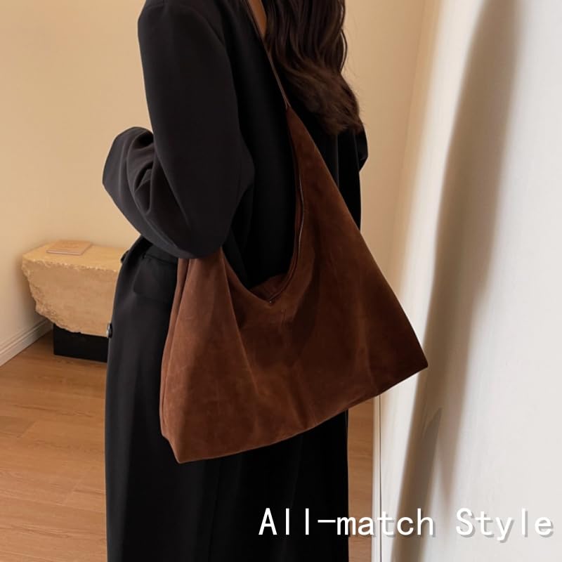 Women's Faux Suede Handbags, Large Capacity Casual Hobo Shoulder Bag, Vintage Slouchy Tote Bags for Travel Office Work2