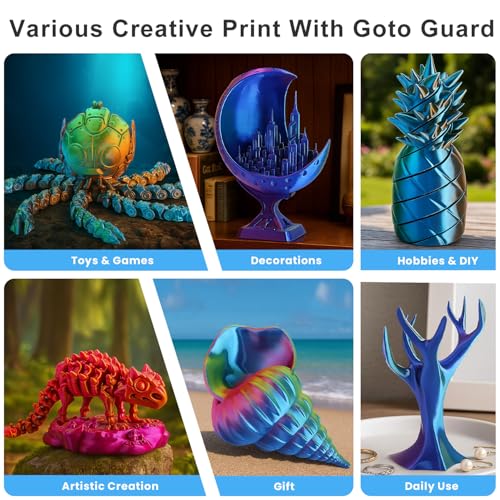 Image of Goto Guard PLA Filament 1.75mm, Tri-Colors Rainbow 3D Printer PLA Filament Bundle, Coextrusion 3D Printing Filament with Silk PLA Color Change, 3D Printing Filament 1.75+ /-0.02mm, 200g X 4 Spools
