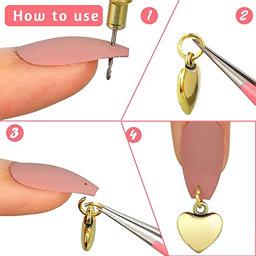 NICENEEDED 26Pcs A-Z Rhinestone Alphabet Nail Charms, Gold Letter Dangles with Nail Piercing Tool - Image 2