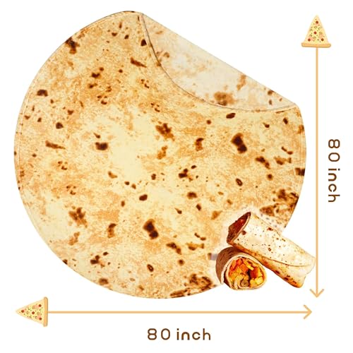 Image of Bnuitland 80 Inches Tortilla Burritos Pattern Blanket for Bed Sofa, 300 GSM Double Sided Funny Giant Flour Novelty Realistic Taco Food Blanket, Super Soft Flannel for Your Family